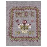 Lot of Handcrafted Needlework: Floral Cross-Stitch Cushion and Linen Samplers