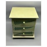 Vintage Green Accent Jewelry 3 Drawer Cabinet with Fern Design Lions Metal Feet