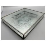 Vintage Glass and Metal Mirrored Jewelry Box with Etched Duck Design & Mirrored Inside