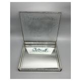 Vintage Glass and Metal Mirrored Jewelry Box with Etched Duck Design & Mirrored Inside