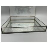 Vintage Glass and Metal Mirrored Jewelry Box with Etched Duck Design & Mirrored Inside