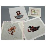 Set of 4 Hand painted  Needlepoint Canvas Designs Signed by Gloria, Betsy B. & Yudi