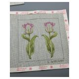 Collection of 3 Hand-Painted Needlepoint Canvases with Floral Designs By Lynn Wright & One Unsigned