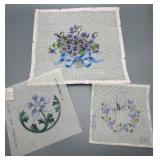 Set of 3 Floral Hand-Painted Needlepoint Canvases Signed by V. Henderson, Yudi & Gloria