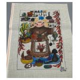 Vintage 1986 Needlepoint Canvas with Charming Monks Kitchen Design Signed by Ann