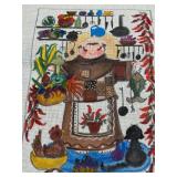 Vintage 1986 Needlepoint Canvas with Charming Monks Kitchen Design Signed by Ann