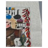 Vintage 1986 Needlepoint Canvas with Charming Monks Kitchen Design Signed by Ann