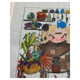 Vintage 1986 Needlepoint Canvas with Charming Monks Kitchen Design Signed by Ann