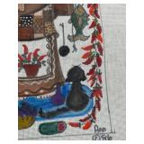 Vintage 1986 Needlepoint Canvas with Charming Monks Kitchen Design Signed by Ann