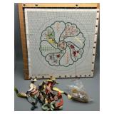 P3 DESIGNS Hand Painted Needlepoint Canvas On Stretcher Complete with DMC Thread- Started- No Instructions