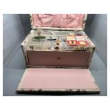 Vintage Floral Sewing Box with Assorted Sewing Supplies & Lots of Trims