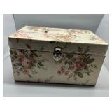 Vintage Floral Sewing Box with Assorted Sewing Supplies & Lots of Trims