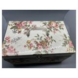 Vintage Floral Sewing Box with Assorted Sewing Supplies & Lots of Trims