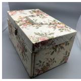 Vintage Floral Sewing Box with Assorted Sewing Supplies & Lots of Trims