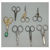 Collection of 7 Vintage Embroidery Scissors with Decorative Handles Made in The USA & Germany