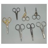 Collection of 7 Vintage Embroidery Scissors with Decorative Handles Made in The USA & Germany