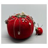 Vintage Sewing Tools Set with Tomato Pincushion, Darning Eggs, and Scissors