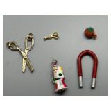 Collection of 5 Miniature Trinkets: Scissors, Magnet, Santa, and More