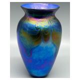 Exquisite Iridescent Mt. aint Helens Ash Art Glass Vase with Swirling Pattern by R. Vines