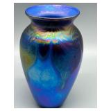 Exquisite Iridescent Mt. aint Helens Ash Art Glass Vase with Swirling Pattern by R. Vines