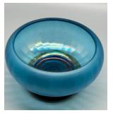 Vintage Blue Stretch Glass Bowl with Lacquered Stand