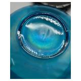 Vintage Blue Stretch Glass Bowl with Lacquered Stand