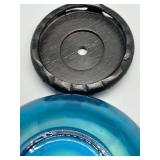 Vintage Blue Stretch Glass Bowl with Lacquered Stand