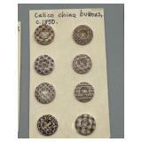 RARE Collection of Antique Calico Patterned China Buttons c.1850s Nice Display