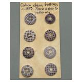 RARE Collection of Antique Calico Patterned China Buttons c.1850s Nice Display