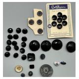 Collection of Antique GLASS Buttons Black and Decorative Designs - Last Picture Added Buttons Leo Popper