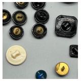 Collection of Antique GLASS Buttons Black and Decorative Designs - Last Picture Added Buttons Leo Popper