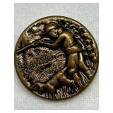 Set of 3 Antique Brass Buttons Depicting Hunter With Dog and Terrier Dog Design