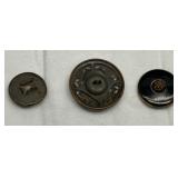 Set of 3 Antique Victorian Decorative Brass and Amythest Stone Buttons