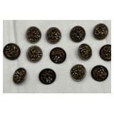 Set of 13 Antique Marcasite Floral Buttons with Rhinestone Style Accents