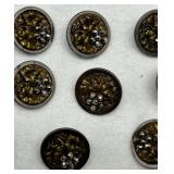 Set of 13 Antique Marcasite Floral Buttons with Rhinestone Style Accents