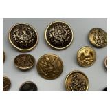 Collection of 22 Vintage Military and Uniform Buttons