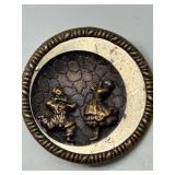 Rare Antique Brass Story Button with Flamenco Dancing Figures Diorama Relief