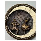Rare Antique Brass Story Button with Flamenco Dancing Figures Diorama Relief