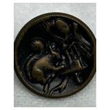 Antique Brass Story Button with Unique SQUIRREL Scene Acorn Design