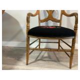 Antique Sturdy Wooden Armchair with Needlepoint Floral Seat