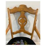 Antique Sturdy Wooden Armchair with Needlepoint Floral Seat