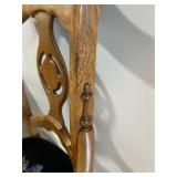 Antique Sturdy Wooden Armchair with Needlepoint Floral Seat