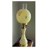 Vintage Floral Hand Painted GONE WITH THE WIND Hurricane Lamp with Yellow Glass Shade