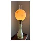 Vintage Floral Hand Painted GONE WITH THE WIND Hurricane Lamp with Yellow Glass Shade