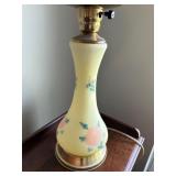Vintage Floral Hand Painted GONE WITH THE WIND Hurricane Lamp with Yellow Glass Shade
