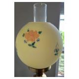 Vintage Floral Hand Painted GONE WITH THE WIND Hurricane Lamp with Yellow Glass Shade