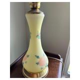 Vintage Floral Hand Painted GONE WITH THE WIND Hurricane Lamp with Yellow Glass Shade