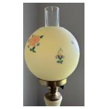 Vintage Floral Hand Painted GONE WITH THE WIND Hurricane Lamp with Yellow Glass Shade