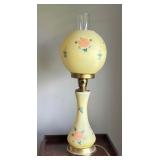 Vintage Floral Hand Painted GONE WITH THE WIND Hurricane Lamp with Yellow Glass Shade