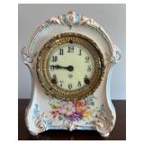 RARE Antique ANSONIA Royal Bonn "La Cheze" Mantel Clock with Floral Design Interesting Colors